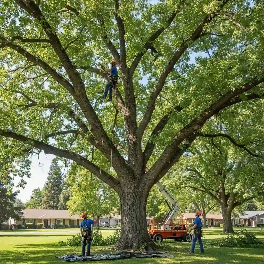 professional arborists pruning an elm tree safely
