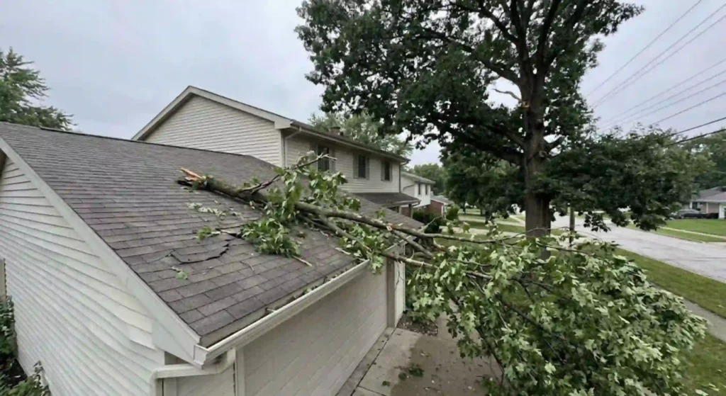tree branch on roof or garage
