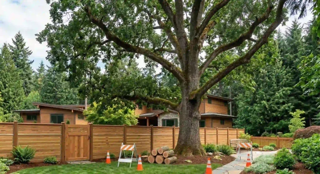 tree canopy with evenly spaced healthy branches.