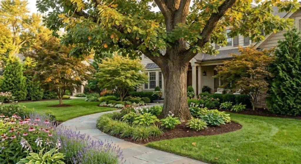 healthy landscaped yard with trees