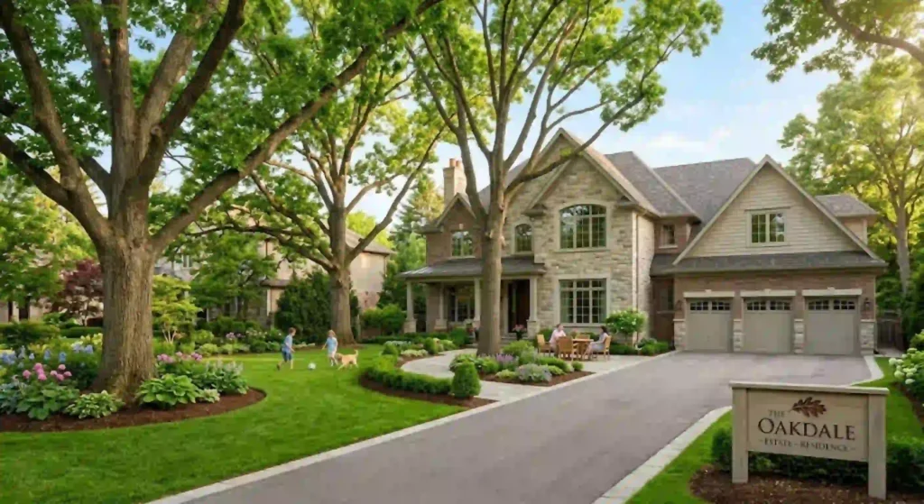 Healthy professionally pruned trees on Oakdale residential property