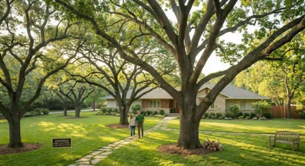 Completed precision canopy thinning showing balanced tree structure in Oakdale