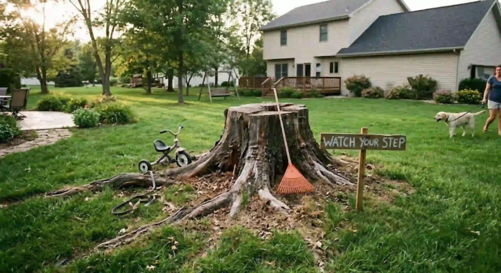 Large tree stump creating a hazard in an Oakdale yard