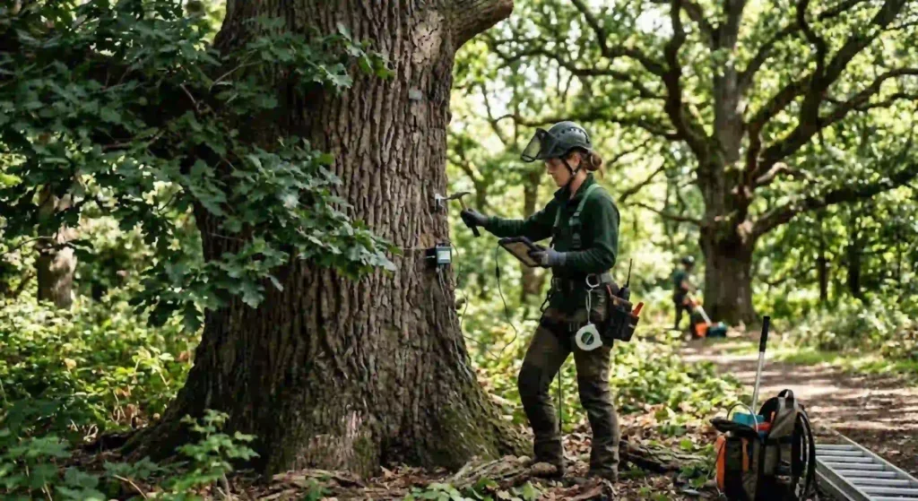 Tree health assessment being completed on mature Oakdale trees