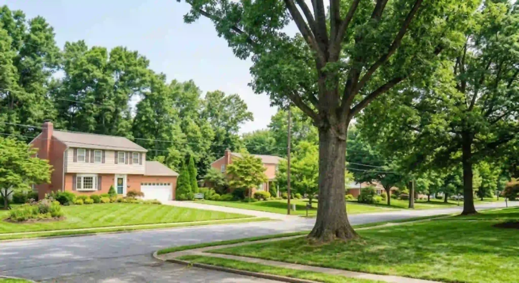 Healthy trees enhancing curb appeal at an Oakdale home
