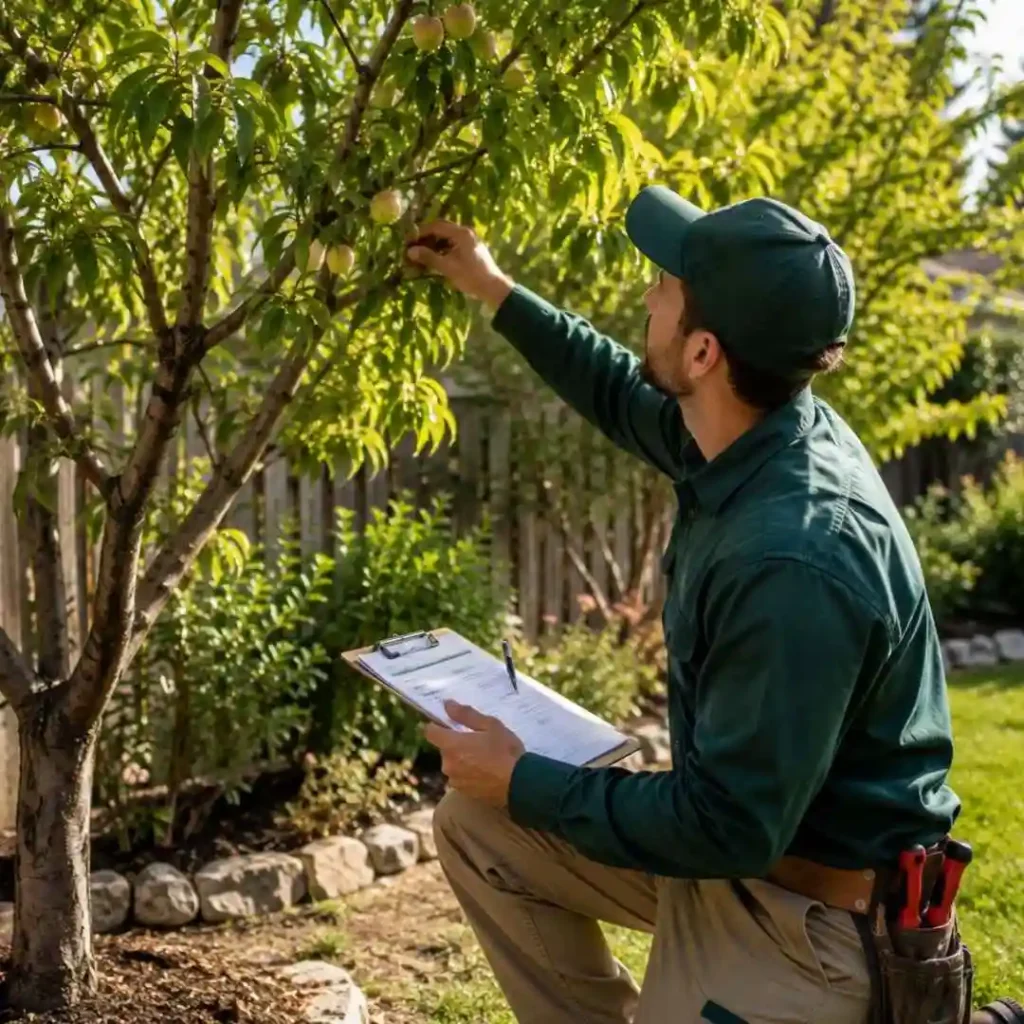 Professional tree health assessment of a fruit tree in an Oakdale backyard