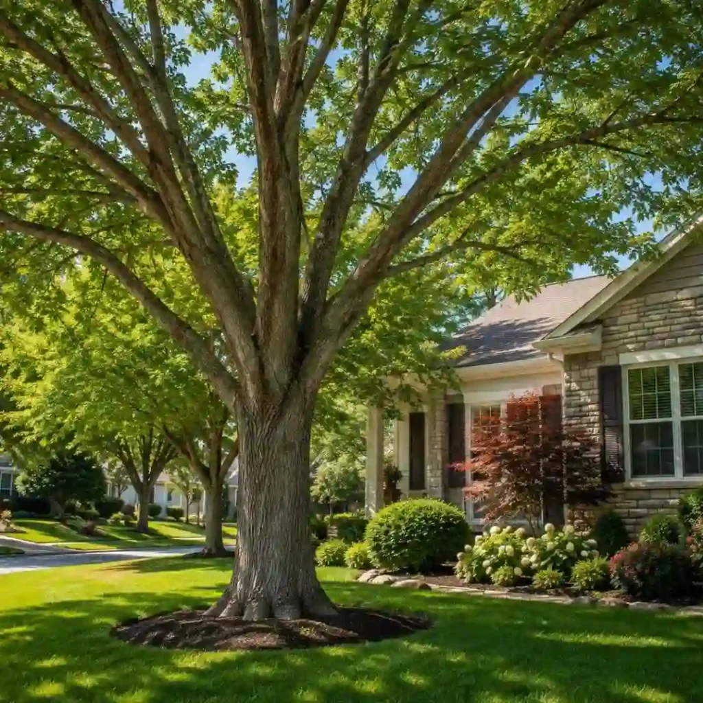 Well-maintained residential trees after pruning in Oakdale California